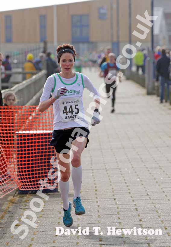 Lorna Young (Heaton Harriers)  wins the womens Transped Blyth Valley 10k.
